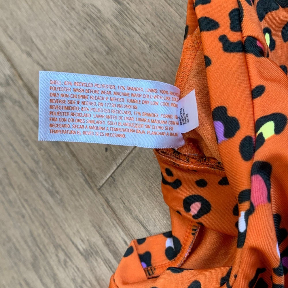 NWT Cat & Jack Orange Leopard Print Long Sleeve One-Piece Swimsuit Size Small - Picture 5 of 6